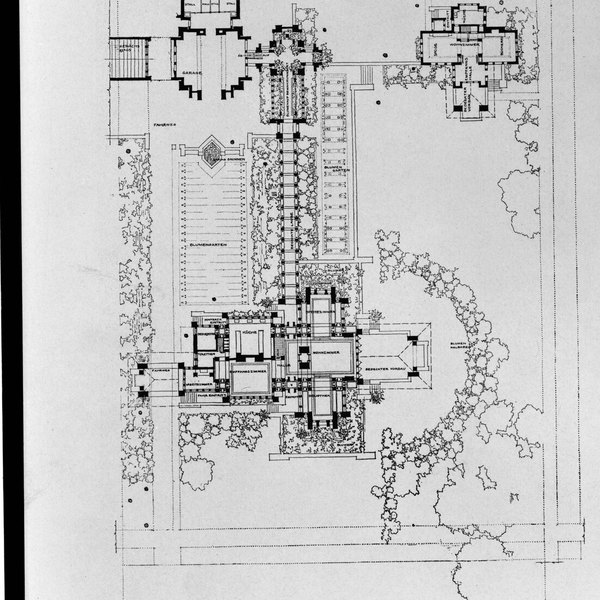 Frank Lloyd Wright, Martin House, Buffalo – site and ground-floor plan, published by Wasmuth, 1911 (HABS copy, detail)