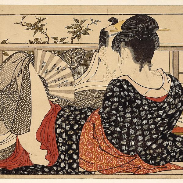 Kitagawa Utamaro, Lovers in an upstairs room, from Utamakura (Poem of the Pillow), 1788 (detail)
